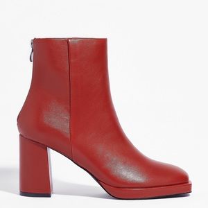 Red Shimmer Faux Leather Heeled Ankle boots